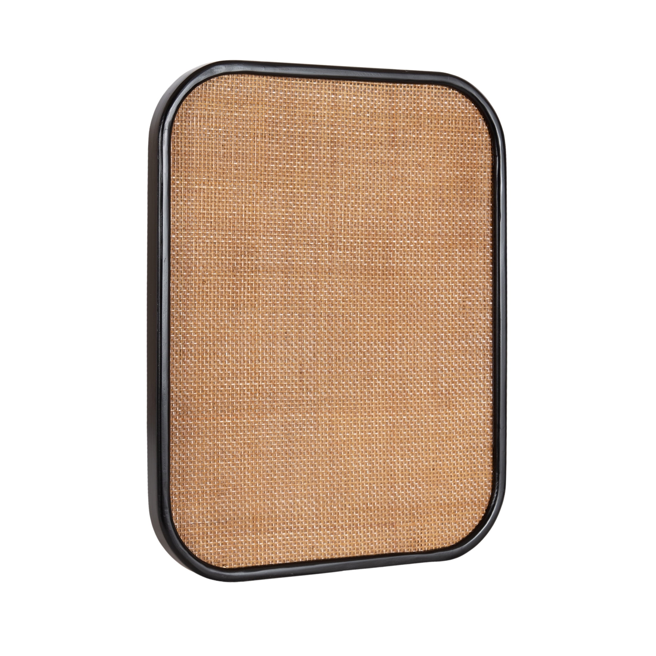 Kate and Laurel Planche Modern Rattan Wall Pinboard, 20 x 26, Black and Natural Rattan, Boho Rounded Rectangle Wall Organizer for Use as Cork Board, Vision Board, or Bulletin Board