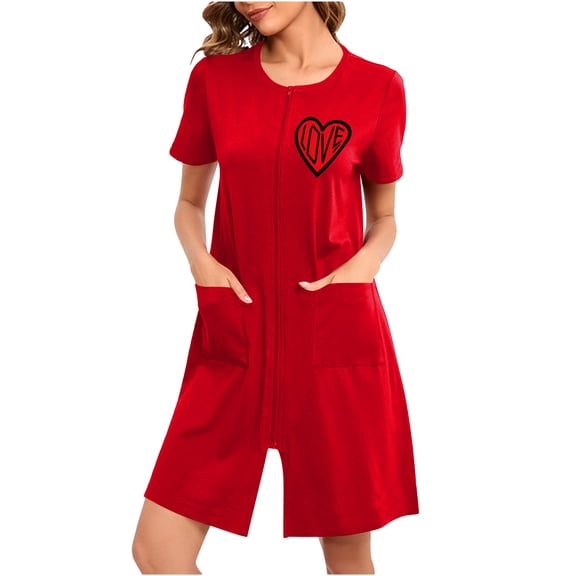 PBFRDSJ Women Zipper Robe Short Sleeve Lightweight Soft Housecoat Summer Short Nightgowns with Pockets