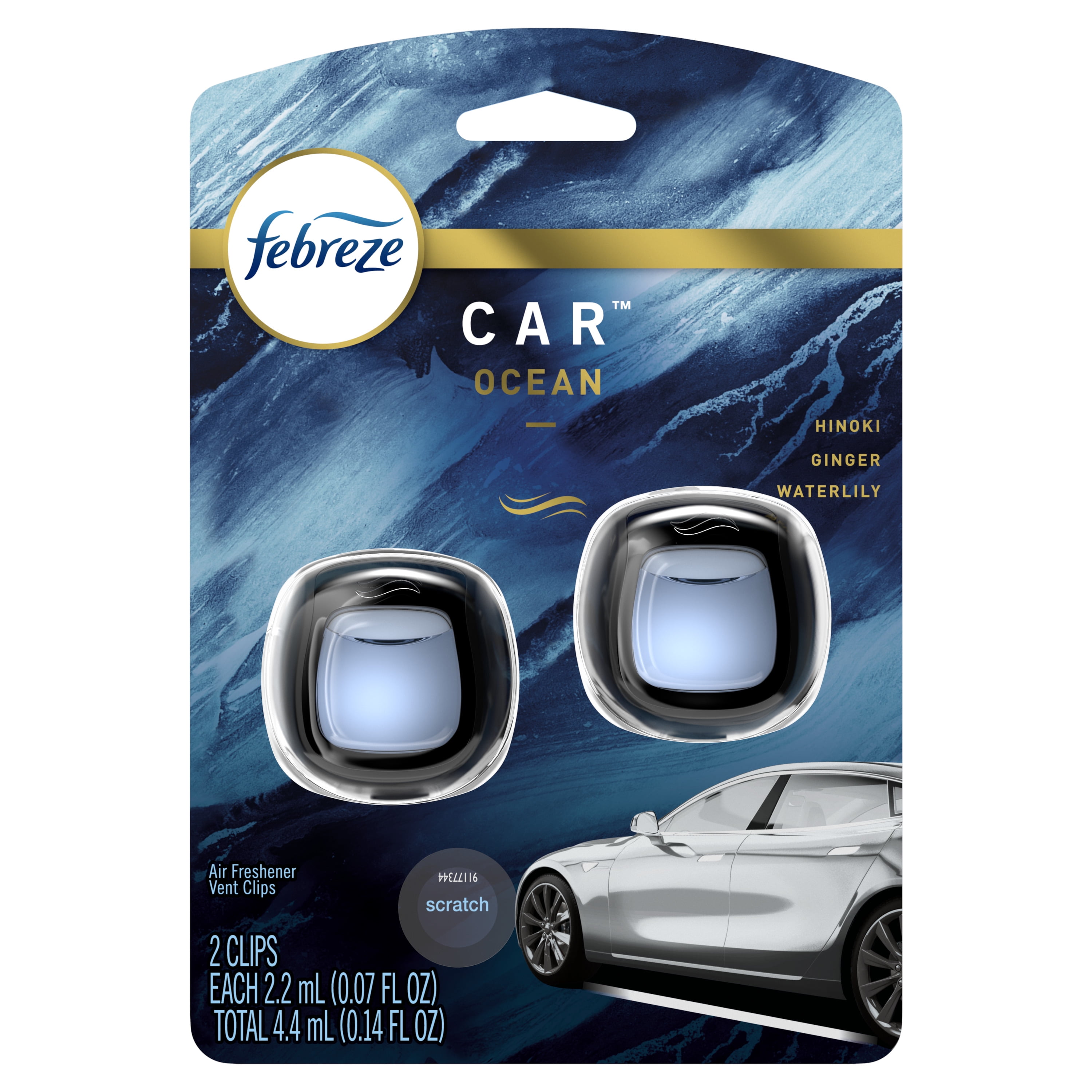 Febreze Car OdorEliminating Air Freshener, Ocean, 2 ct
