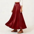 thumbnail image 4 of LWavelet Women Satin Flared Midi Skirt Elastic Drawstring Waist Elegant Evening Wedding Guest Skirt Wine S, 4 of 6