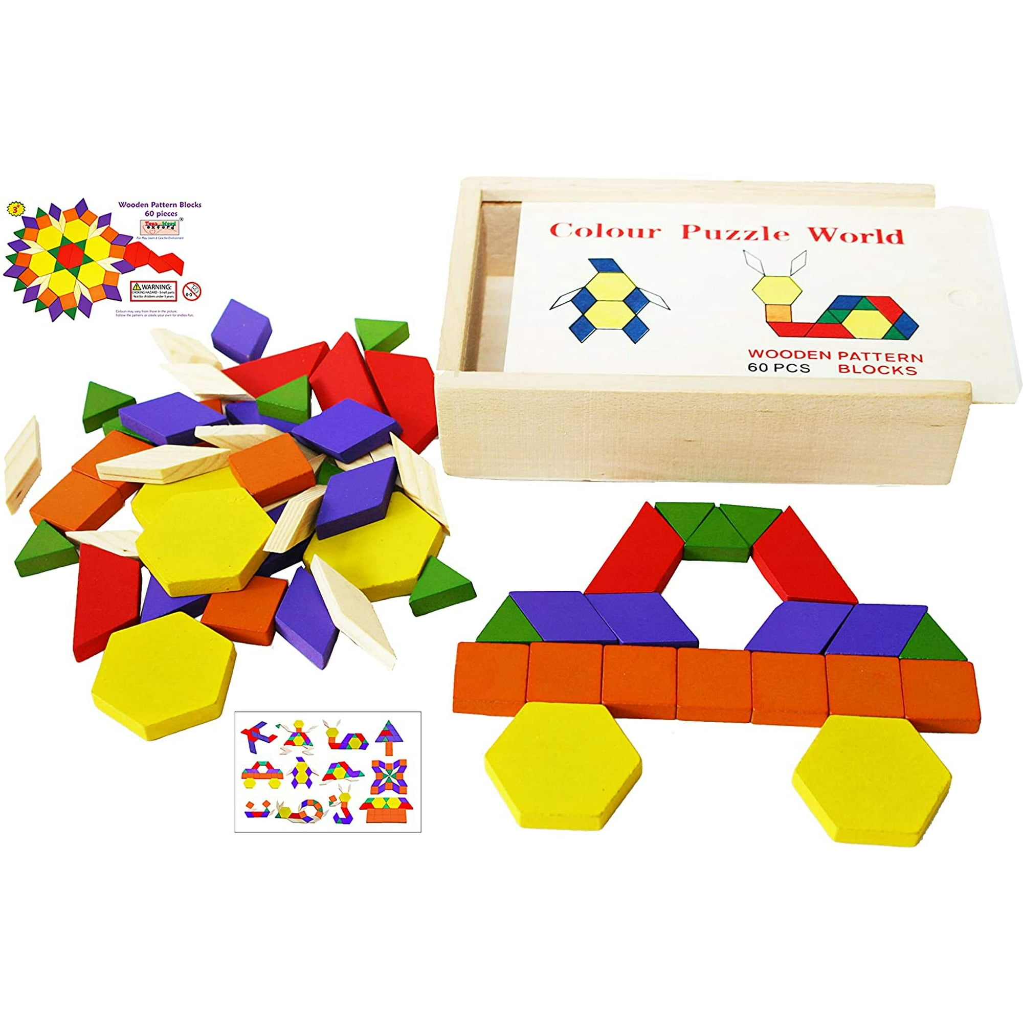60-Piece Tangram Puzzle - Geometric Shapes Made of Wood