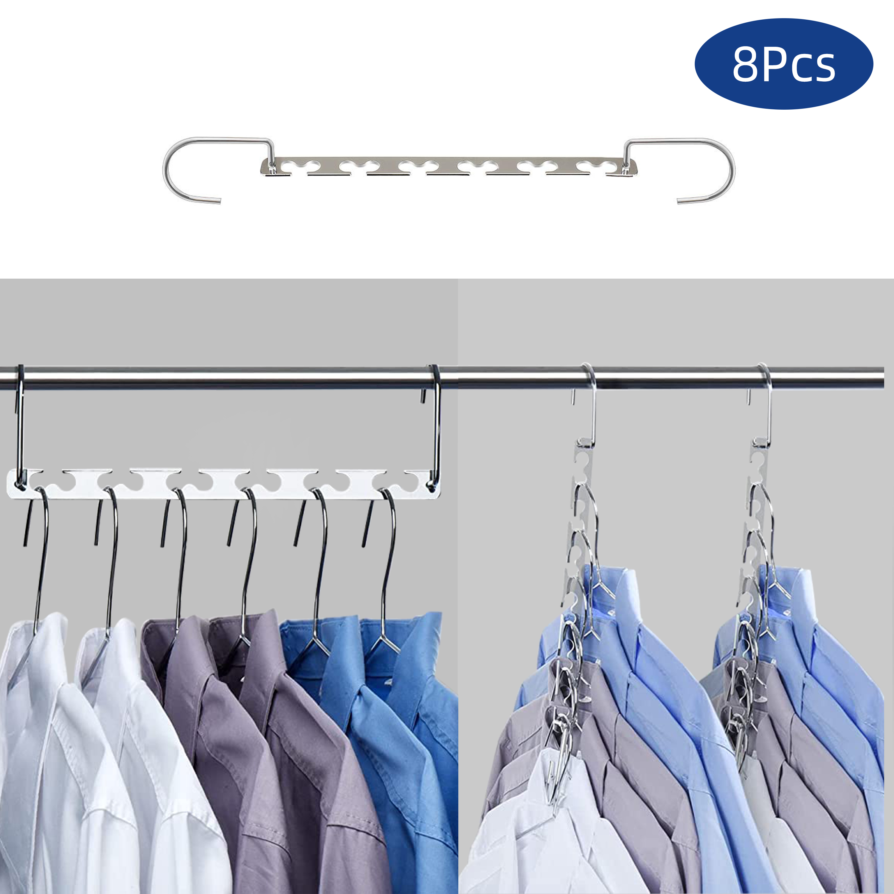 WZCPCV 8 Pack Space Saving Closet Hangers,Stainless Steel Magic Hangers, Metal Hanger for Clothes,Clothes Organizer,Space Saving Hangers,White