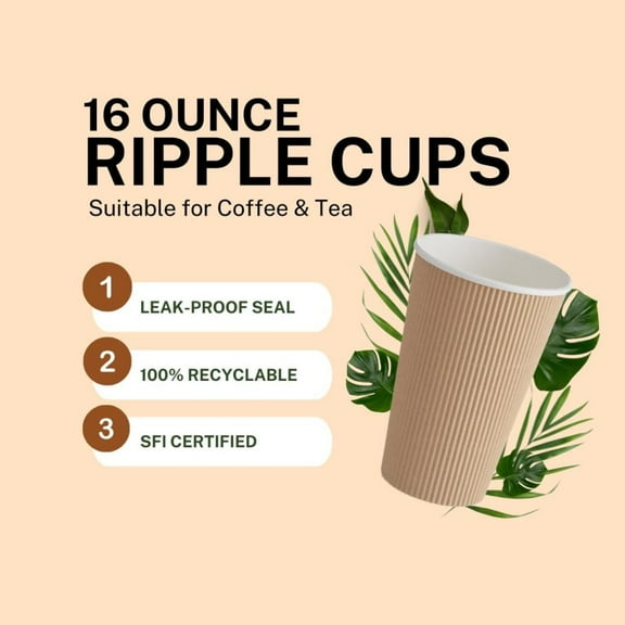 Ripple Paper Cups 16 oz 500 Pack for Coffee & Tea Made in USA | Bulk 500 Count for Home, Office, Restaurants & Coffee Shops | Recyclable, Insulated, & Disposable 16 Ounce To-Go Cups for Hot Beverages