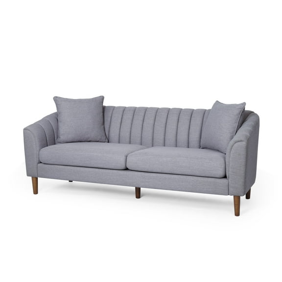 GDF Studio Shorey Contemporary Upholstered 3 Seater Sofa, Cloud Gray Fabric and Dark Walnut