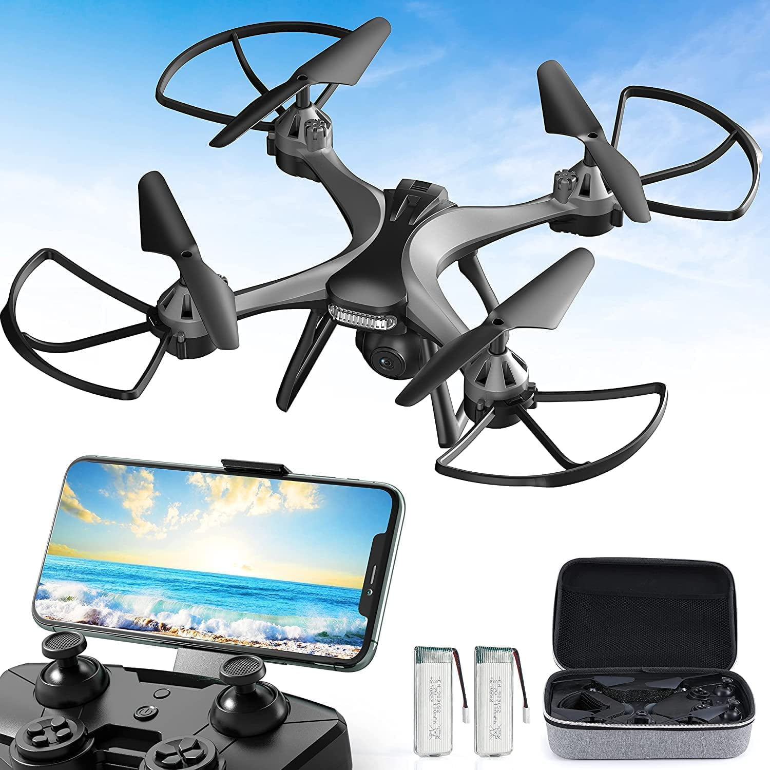 1080P HD FPV Camera RC Quadcopter Gifts Boys Toys Altitude Hold Headless Mode One Key Start Speed Adjustment Voice Gesture APP Control Maetot Drones for Kids Adults Beginners 360° Flips 2 Batteries 