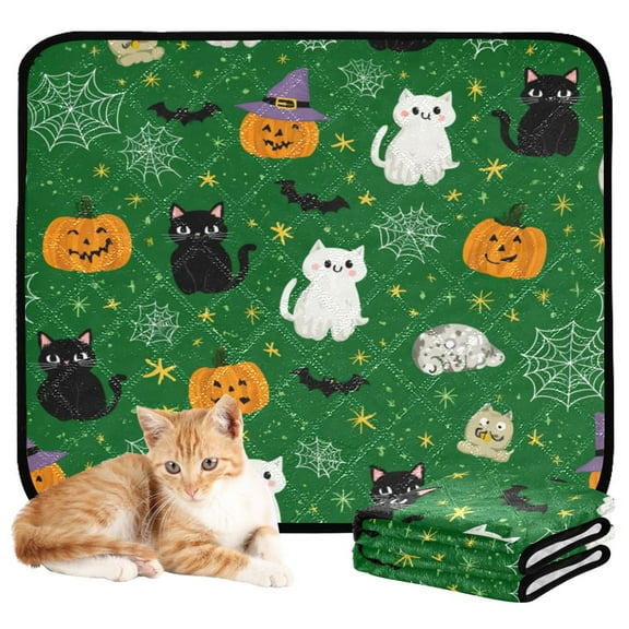 Washable Pet Pee Pads with Super Absorbent Reusable Training Pads for Dogs & Cats Green Background with Cats