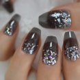thumbnail image 2 of Clear Jelly Coffin Nails Transparent Grey Glitter Powder Pre-designed False Nails Medium Size Manicure Tips, 2 of 5