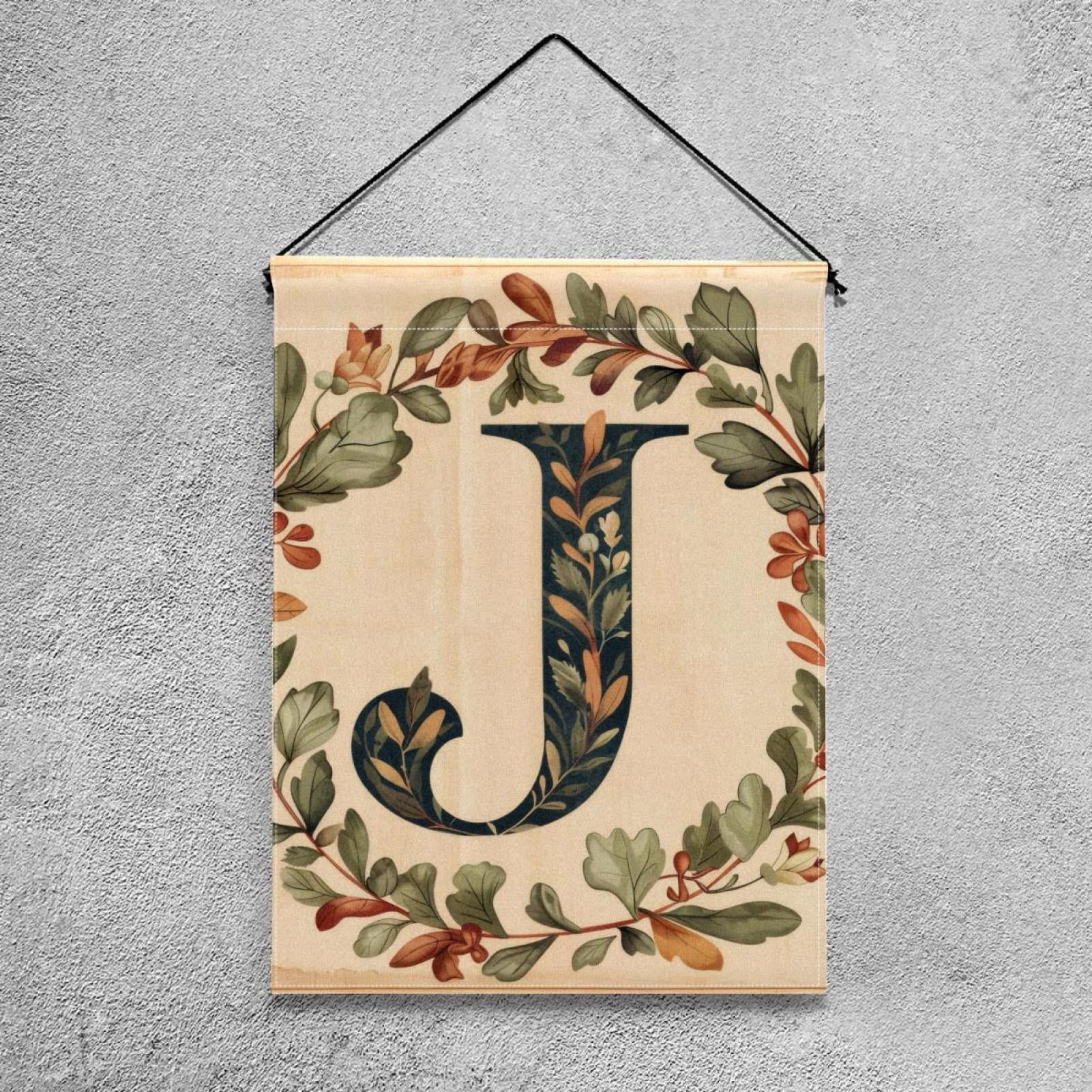 Welcome Letter J with Wreath Retro Pattern Garden Flag, Vertical Double Sided Small House Flag, Yard Farmhouse Outdoor Deck Veranda Lawn Decor 28x40 Inch