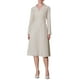 thumbnail image 1 of Vestido midi plisado de mujer con solapa de pico y mangas largas en color beige, 1 of 5