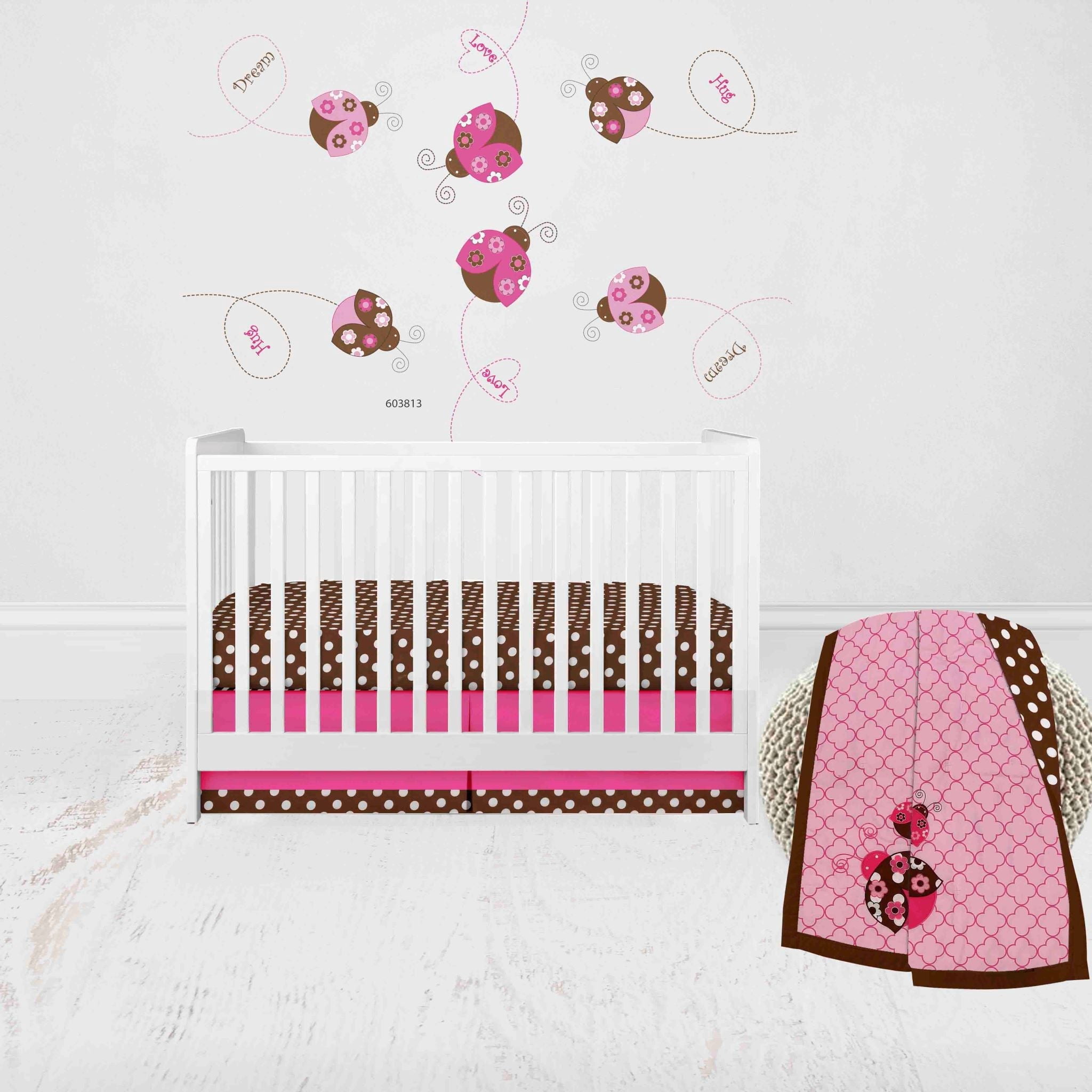 Bacati - Ladybugs 3-Piece Crib Bedding Set - Pink/Chocolate Girls