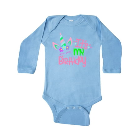 

Inktastic It s my Birthday Unicorn Gift Baby Boy or Baby Girl Long Sleeve Bodysuit