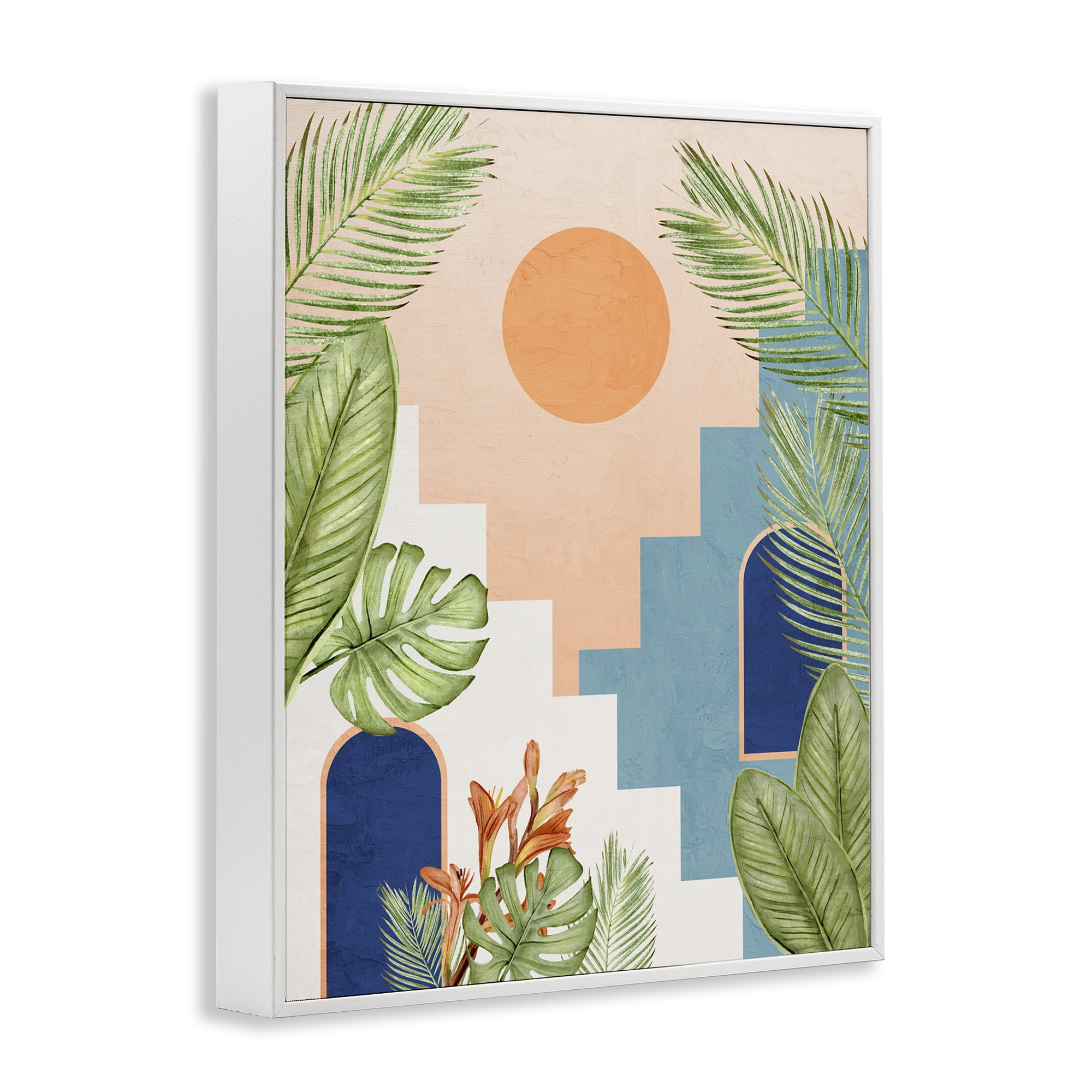 Stupell Industries Desert City with Palms Scenery Painting White Framed Art Print Wall Art, 16 x 20