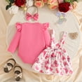 thumbnail image 6 of CAICJ98 Baby Girl Clothes Fall Winter Outfit Long Sleeve Ruffle Romper Plaid Skirt Bow Headband 3 Pcs Set (Hot Pink,12-18 Months), 6 of 8