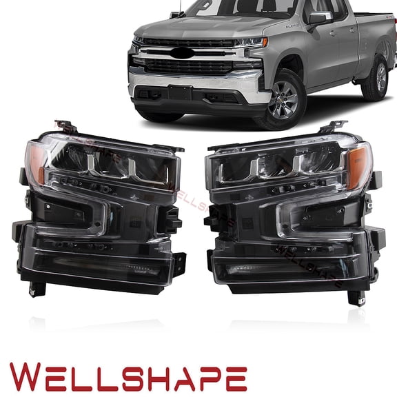 Fits 2019-2021 Chevrolet Silverado 1500 LED Headlight With DRL Assembly Pair