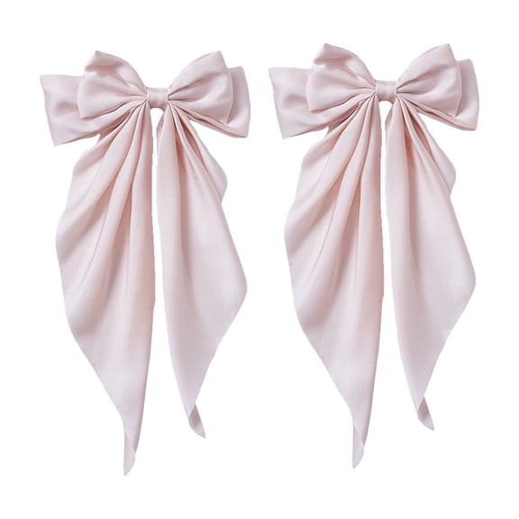 CXHEGBEJ Large Bows 14inch Long For Womens Hair Big Bow Clip Scarf French Barrette With Long Silky Satin Ribbon Plain Color Bowknot Hairpin Hair Slides Beige*2