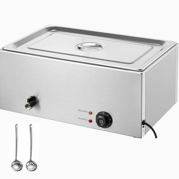 KFFKFF Professional Food Heating Station, 19QT Single Electric Steam Counter, 1200W, Stainless Steel Buffet Server with Temperature Adjustment 86-185°F for Event Catering, Silver