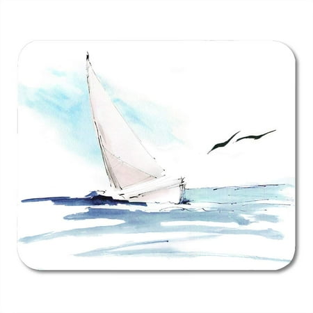Colorful Sailboat Paintings SIDONKU Blue Painting Yacht in Sea Seagulls Colorful Watercolor Hand Lllustration Sail Boat Ocean Mousepad Mouse Pad Mouse Mat 9x10 inch ()