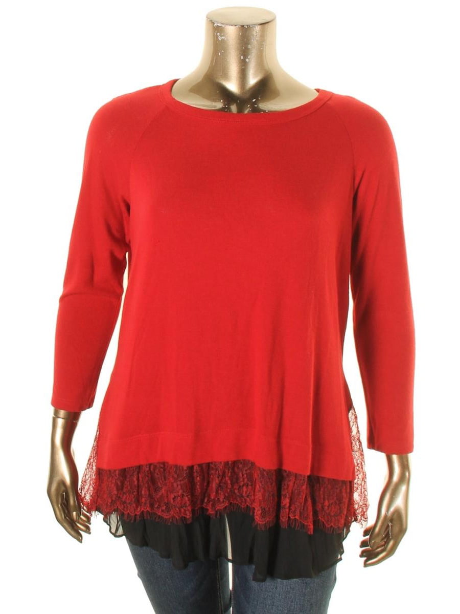 Karen Kane - Karen Kane Womens Plus Lace Trim Long Sleeves Sweater ...