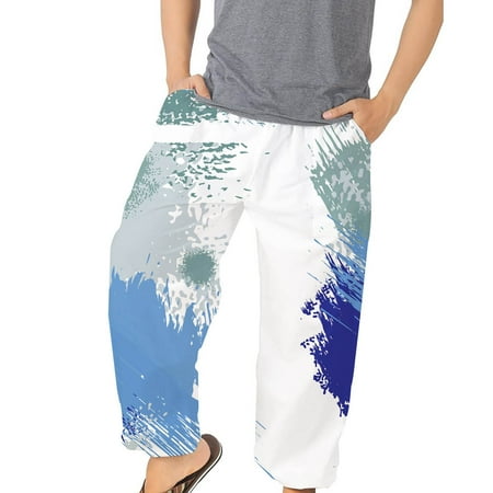 

Moxiu Men s Fashion Printed Baggy Bloomers Casual Wide Leg Harem Beach Pants Elastic Waist Loose Fit Comfy Yoga Trouser