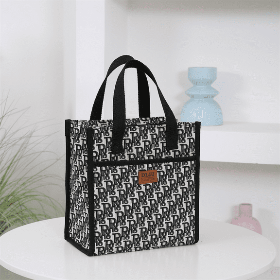 DLIU Checkered pattern Fabric Tote Bag Shopping Bag for Work Daily Portable Lunch Box Storage Bag Handbag