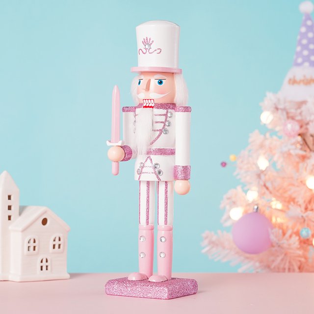 Figura de Soldado de Cascanueces de Madera XUQIANG Títere Rosa con Purpurina 30CM(D)