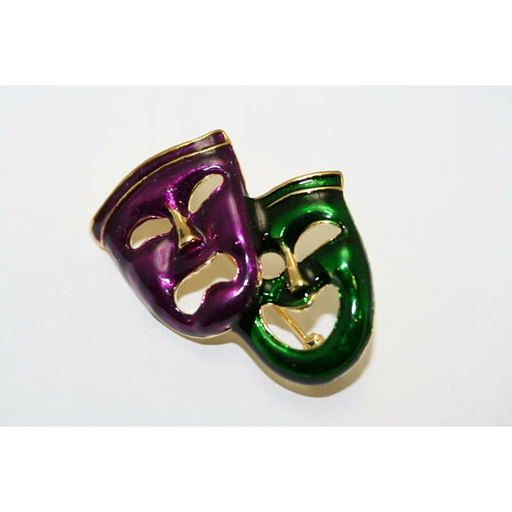 Vintage Comedy Tragedy Broach, Mardi Gras Fashion Jewelry, theater pin, Mardi Gras