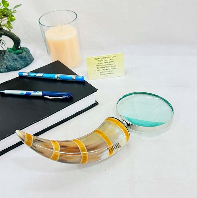 Antique handmade brass magnifying glass magnifier horn handle replica desktop Gift Item