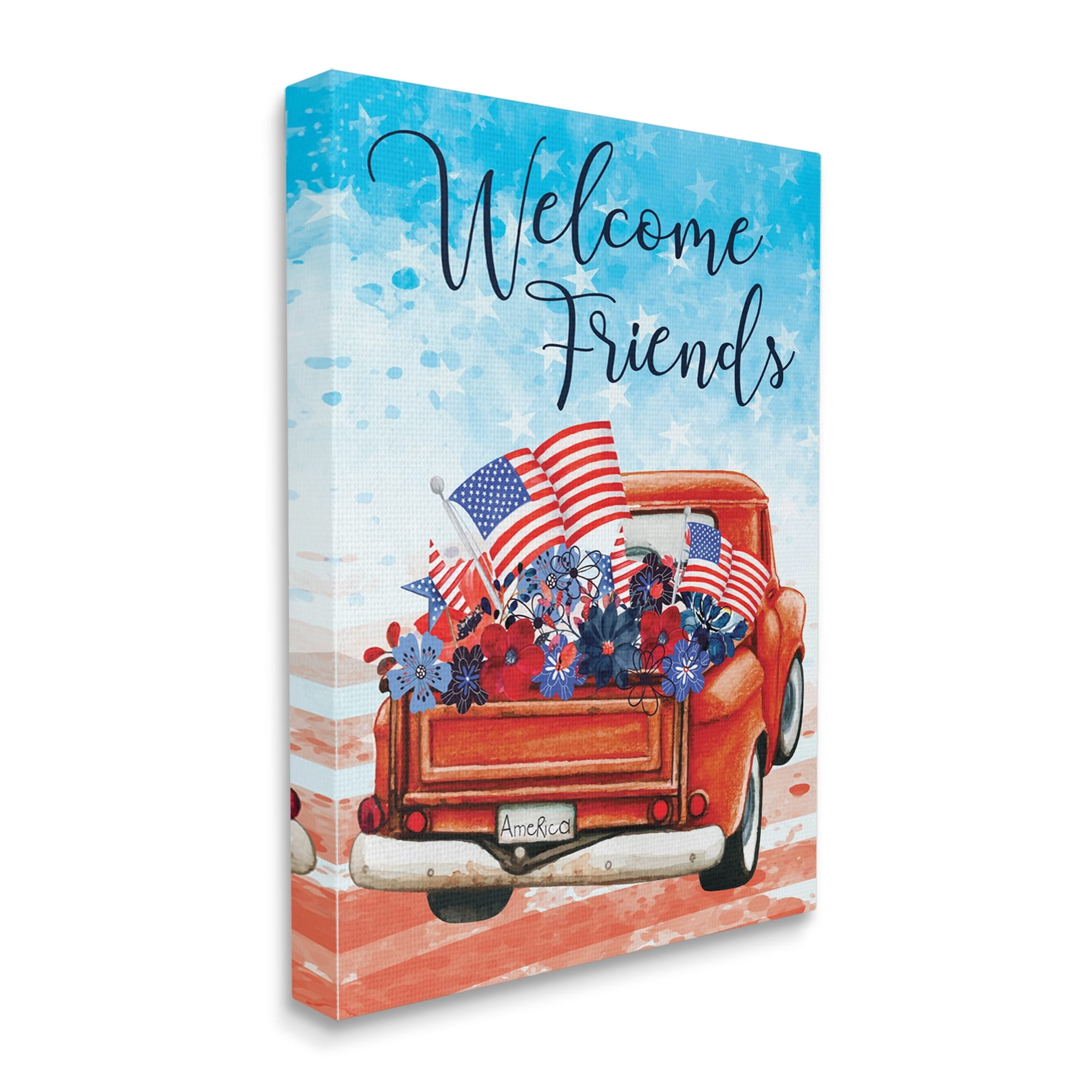 Stupell Welcome Friends Americana Pickup Truck Holiday Painting Gallery Wrapped Canvas Print Wall Art