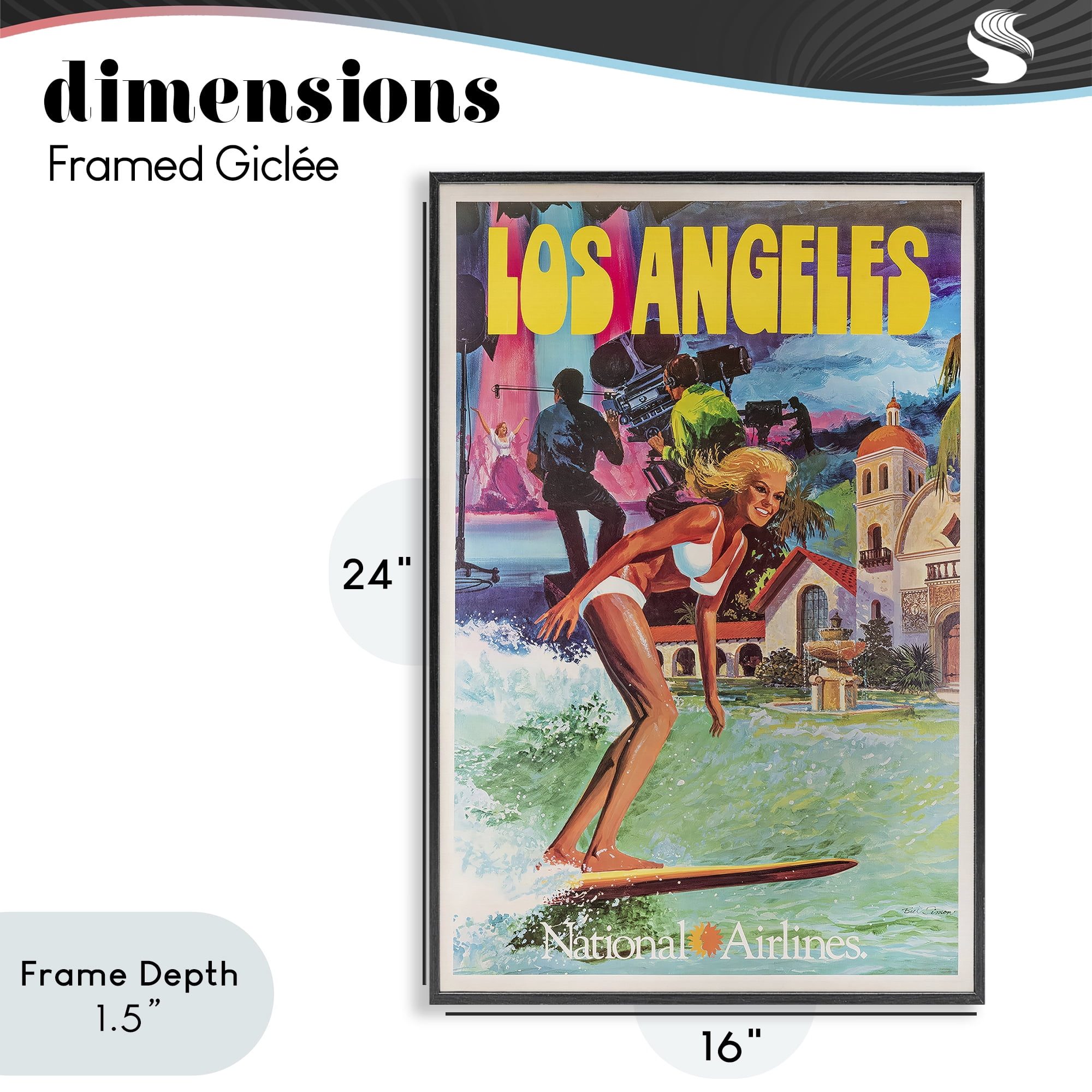 Stupell Industries Vintage Los Angeles Travel Black Framed Giclee Art, design by Vintage Posters