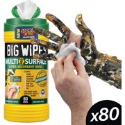 Big Wipes Heavy Duty Multi-Surface Cleaning Wipes, Pre-Moistened Cloths for Hands, Tools, and Surfaces, 80 Count Canister