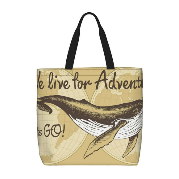 Easygdp We Live for Adventure Bolsa Tote para Mujer, Bolso de Hombro para Trabajo, Playa, Viajes, Compras y Supermercado