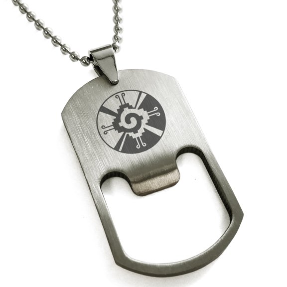 Stainless Steel Mayan Hunab Ku Rune Engraved Bottle Opener Dog Tag Pendant Necklace