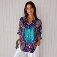 thumbnail image 4 of Nyfairy Plus Size Women's Floral Embossed Print Long Sleeve Button Down Casual Shirt, 4 of 5