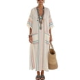 thumbnail image 1 of IFNWSV Robes Grande Taille, Robe Longue Ample à Rayures à Manches Mi-Longues et Col en V avec Poche Style Mode Décontracté, Robes d'Été pour Femmes Rose P, 1 of 5