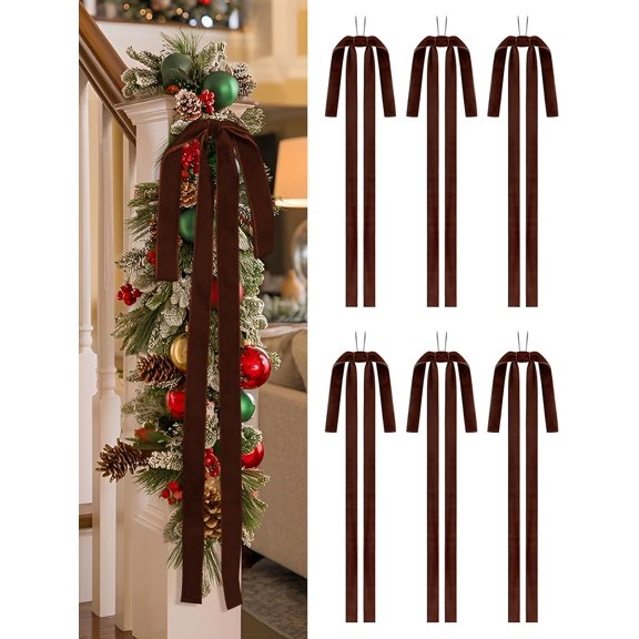 Dalrosia 6PCS Velvet Christmas Wreath Bow Pre Tied Velvet Ribbon Bows Wired Red Christmas Tree Topper for Xmas Garland Home Door Outdoor Decorations