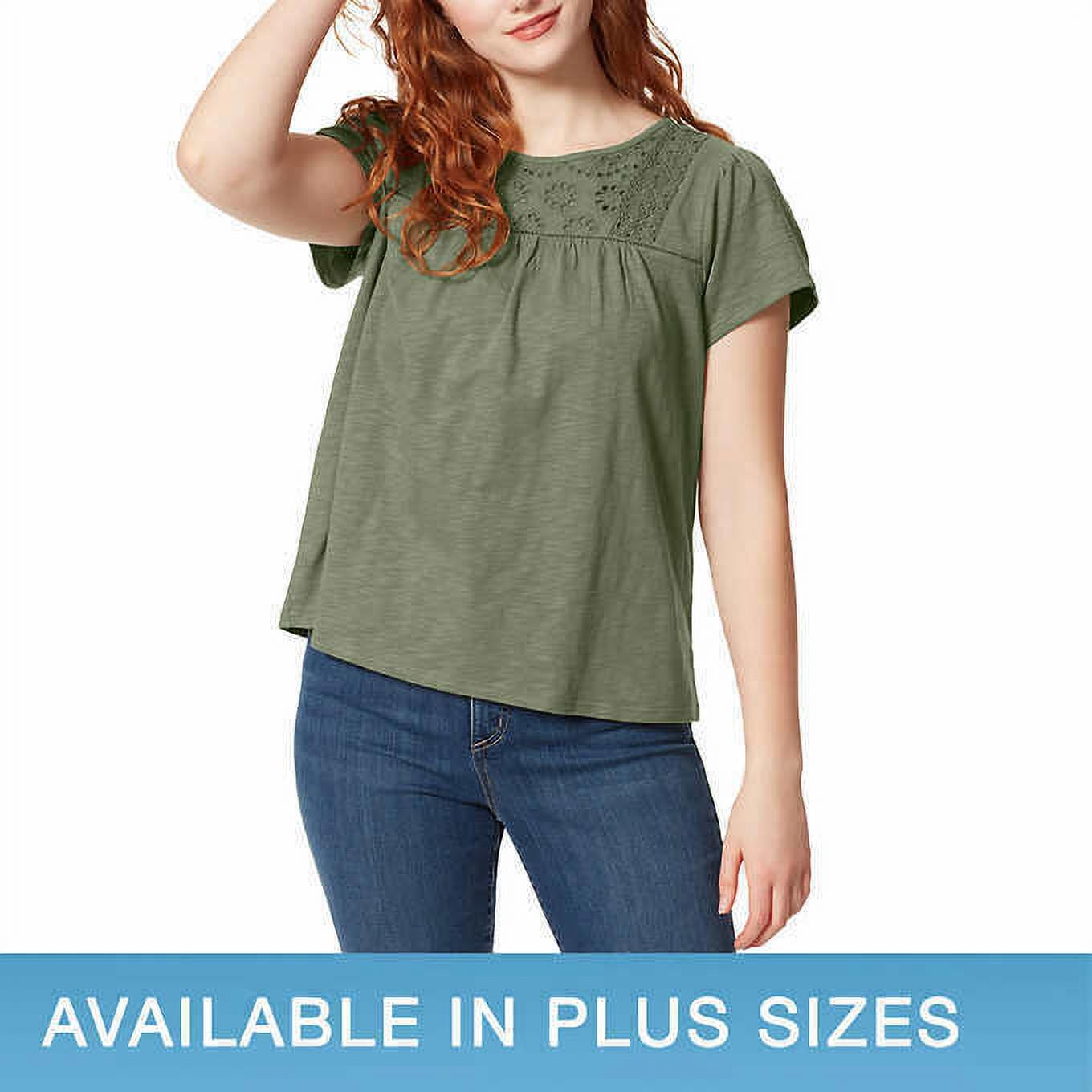 Ella Moss Women's Short Sleeve Embroider Soft Eyelet Shirt, Olive