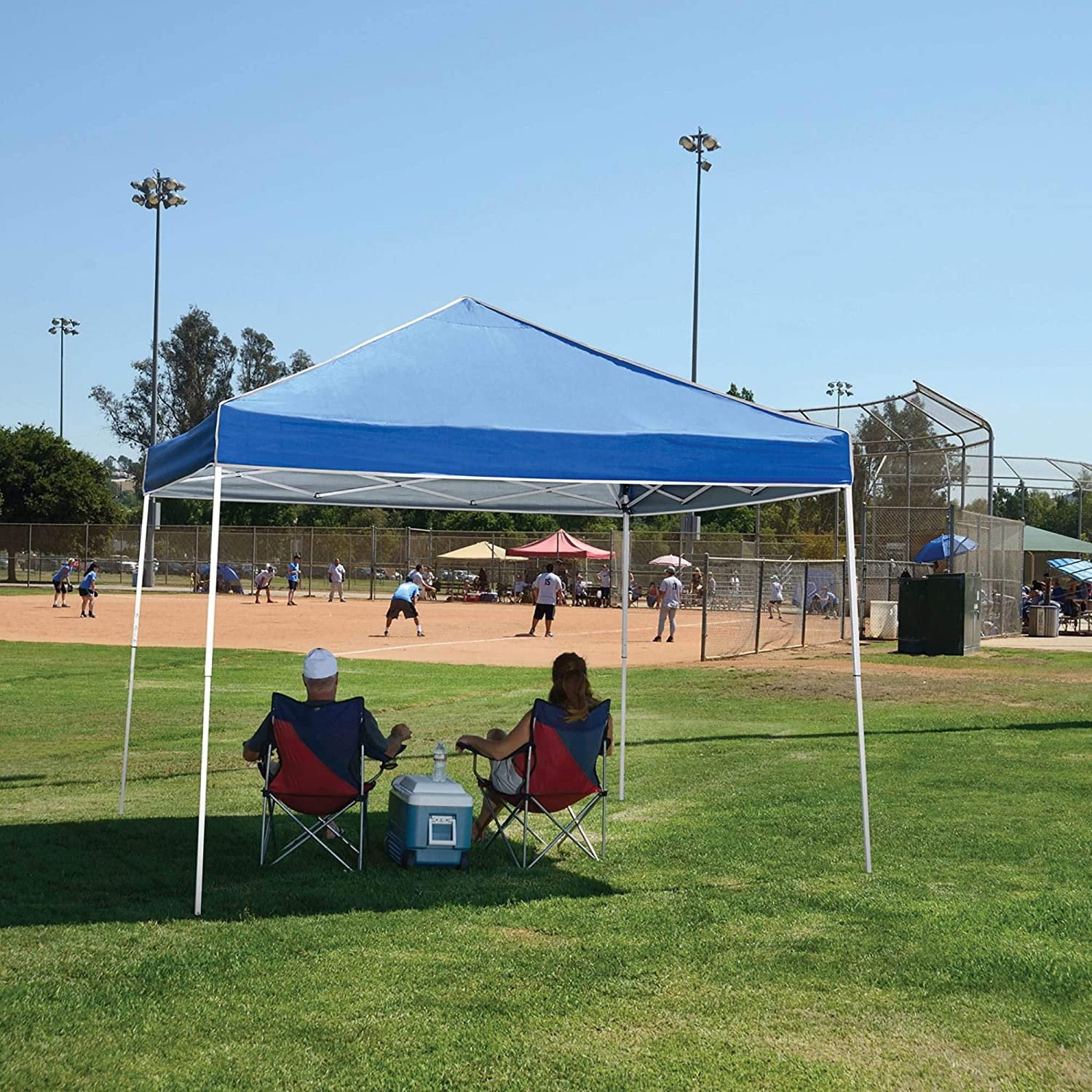 Z-Shade 10 x 10 Foot Everest Instant Canopy Outdoor Camping Patio Shelter with Reliable Stakes, Steel Frame, and Roller Bag, Blue