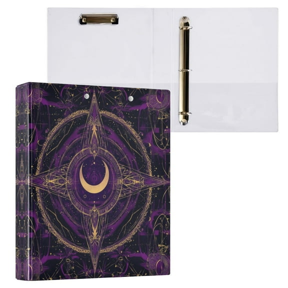 Purple Mystical Pattern 3 Ring Hardcover Binders 1.5in Round Rings for Letter-Size Folder Paper Organizer Pockets for Office Student Recipe