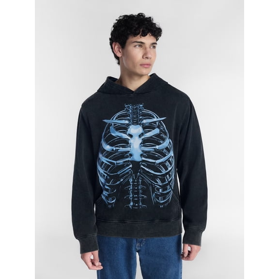 Halloween Oversized Fit Skeleton Rib Cage Graphic Fleece Hoodie Sweatshirt, Men's Sizes XS-4XLT