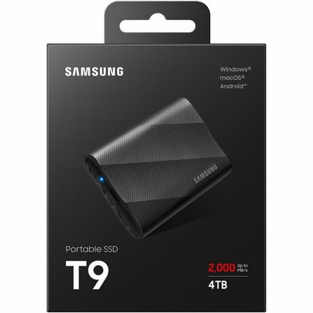 Samsung - T9 Portable SSD 4TB, Up to 2,000MB/s, USB 3.2 Gen2 - Black