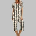 thumbnail image 2 of Moxiu Capri Pjs Sets for Women 2 Piece Pajama Sets Short Sleeve Round Neck Top with Capri Pants with Pockets Sleepwear Loungewear 2025 Multicolor,M, 2 of 7