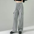 thumbnail image 4 of Kmdttou Cargo Pants Women Baggy Plus Size Solid Color Fashion Casual Loose Broad Leg Full Length Pants, 4 of 7