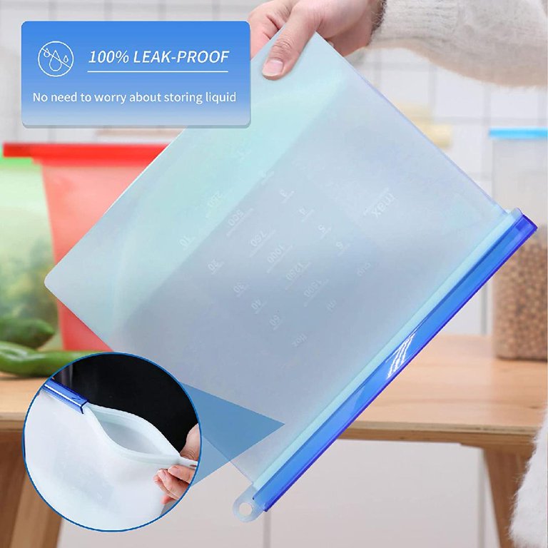  Reusable Silicone Ziplock Bags (Large 32oz = 1 Quart