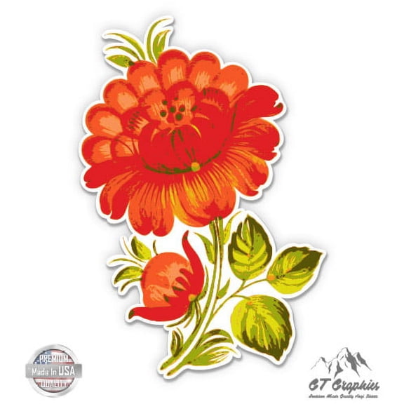Petrikivka Style Red Flower Ukrainian Folk Art - 3" Vinyl Sticker - For Car Laptop I-Pad Phone Helmet Hard Hat - Waterproof Decal