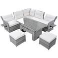 thumbnail image 4 of 6-Piece Outdoor Furniture Set Patio Rattan Furniture Set with an Adjustable Table, Recliners with Extendable Side Tables, and Two Ottomans for Patio, Lawn, Backyard, Pool (Beige), 4 of 12
