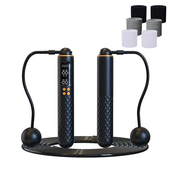 Digital Jump Rope with Calorie Counter, Weighted Handles for Men Women Kids, Includes 6 Sweatbands