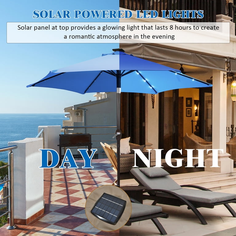 9 gorman lighted patio umbrella Sunnyglade 9' Solar LED Umbrella, 8 Ribs, Tilt & Crank (Teal Blue) which makes our patio umbrella more durable than ordinary patio umbrellas Cubilan 9 ft Solar Umbrella,