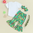 thumbnail image 3 of Bagilaanoe 3Pcs Baby Girl Holiday Clothing Sets Toddler Letter Print Short Sleeve T-shirt Tops + Flare Trousers + Headband 6M 12M 18M 24M 3T Kids Spring Pants Set, 3 of 8