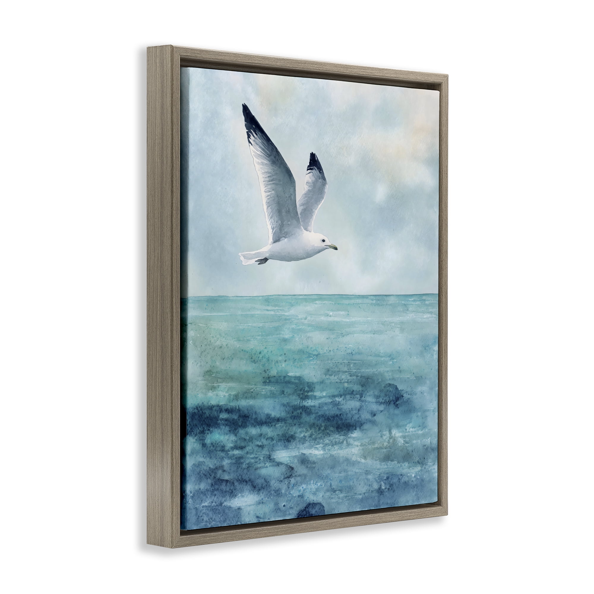 Stupell Industries Seagull With Black Tips Brown Framed Floater Canvas Wall Art, design by Franklyn Gregory