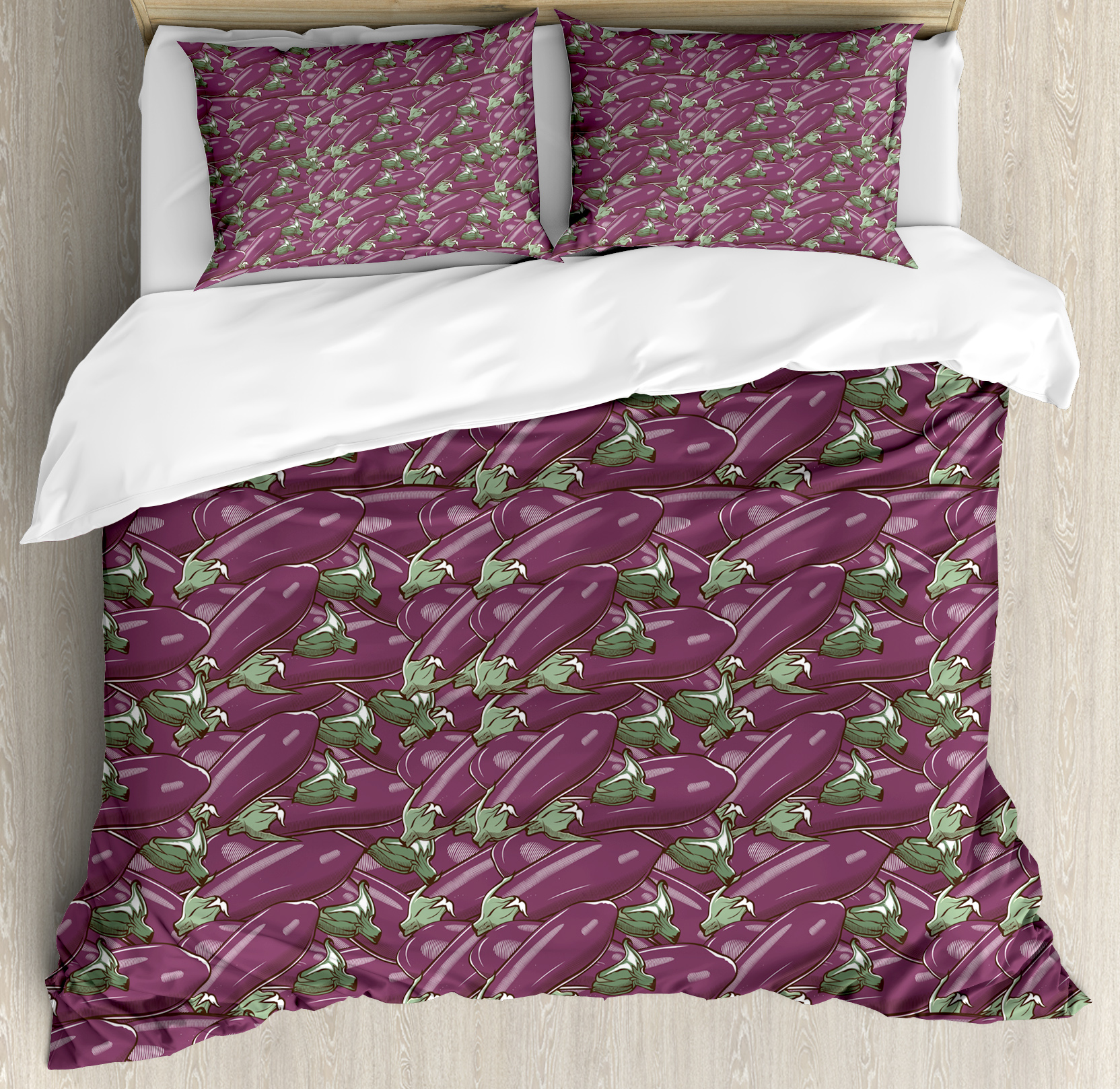 Eggplant Queen Size Duvet Cover Set, Retro Inspired Stacks of Delicious